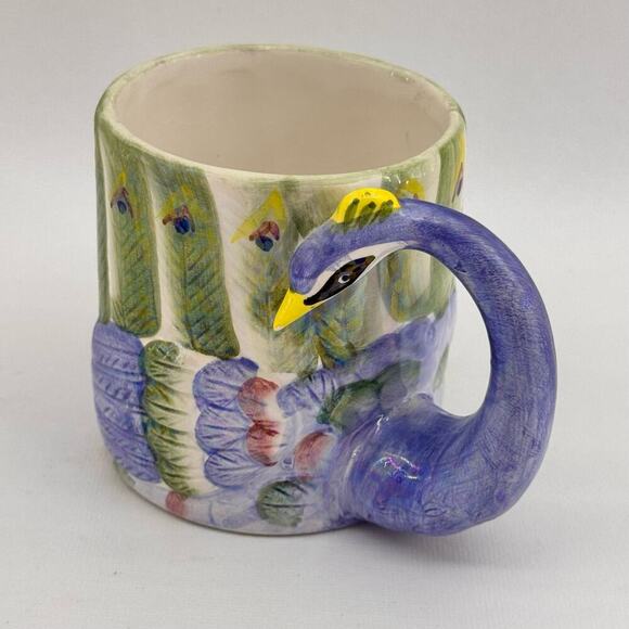 Iridescent Peacock Bird 3D Coffee Cup Mug Purple Green Lightweight - Picture 1 of 8